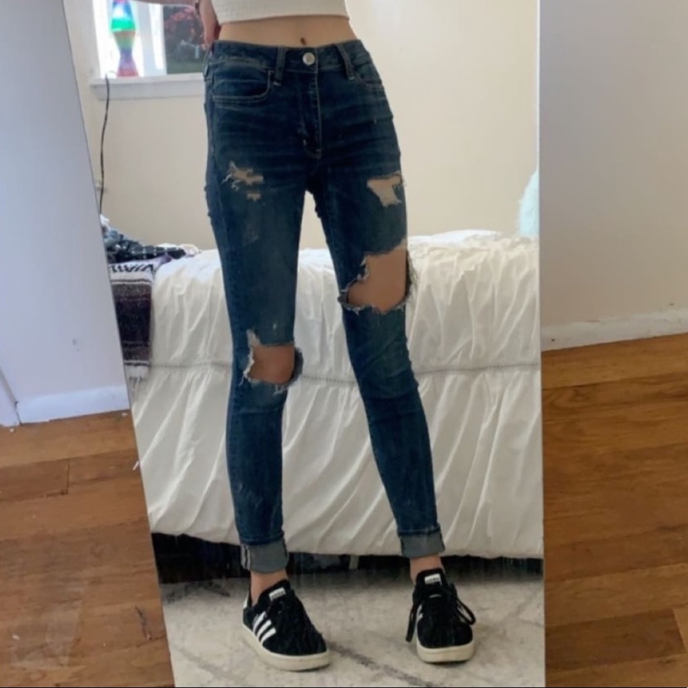 American Eagle High Rise Distressed Skinny Jeans